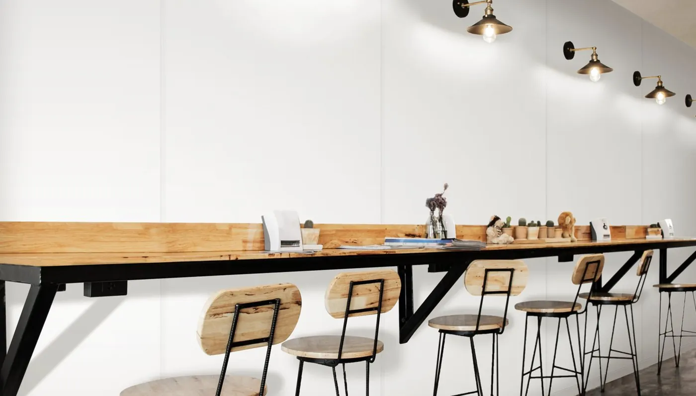 Eco-Clad seamless wall cladding in a commercial cafe kitchen